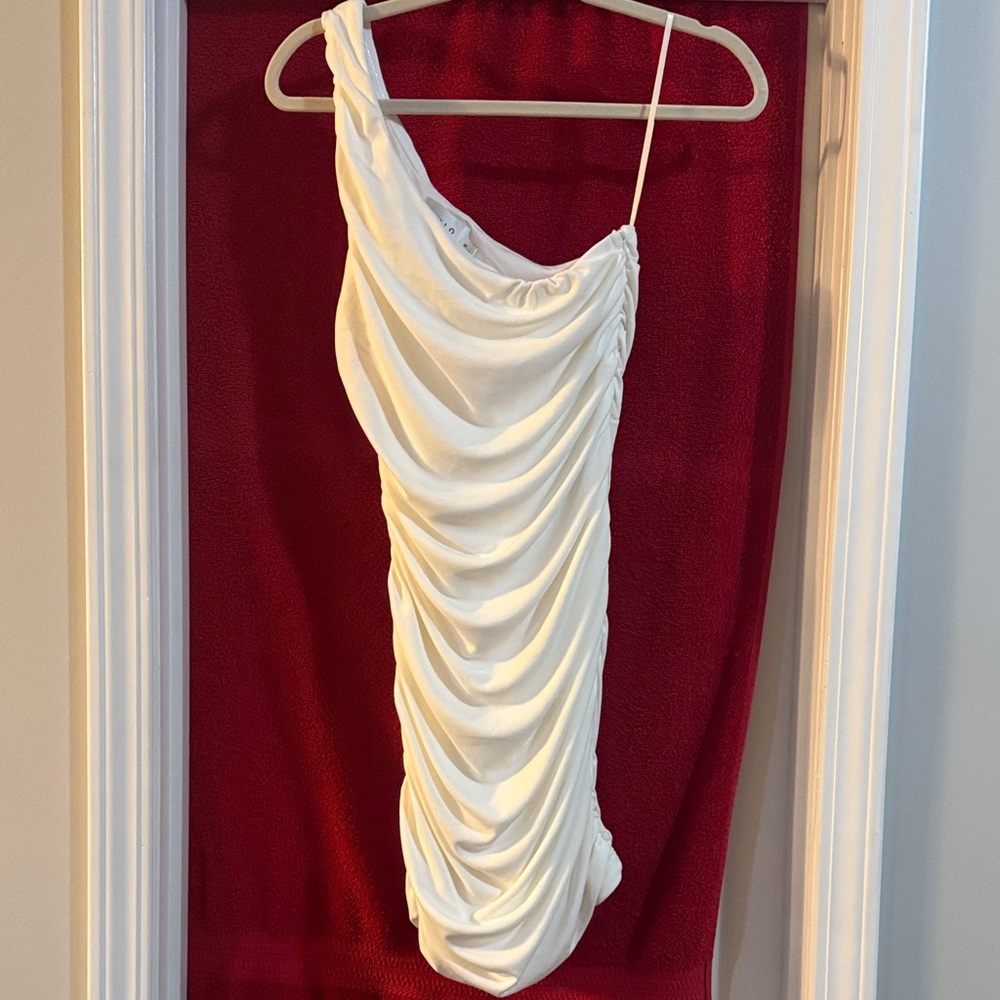 Hello Molly White Ruched One-Shoulder Dress